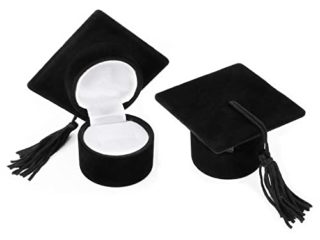 Fumanduo 2Pcs Caja de Anillo Regalo Caja para Anillos, Caja de Anillo con Forma de Sombrero de Doctor, Caja de Anillos de Compromiso Boda, Caja de Joyería para Graduación (Negro, 40mm)