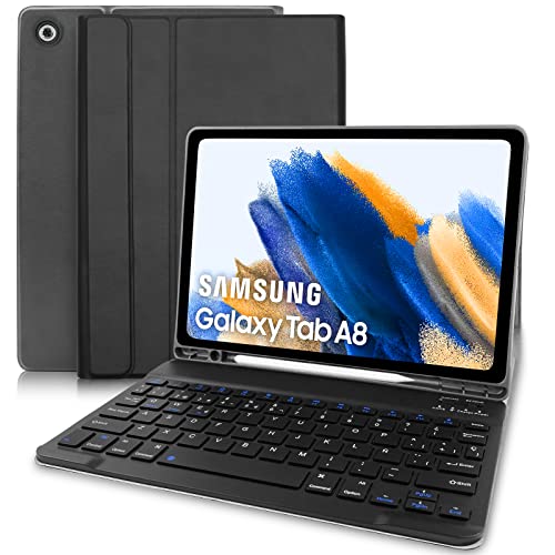 Funda con Teclado Español Ñ para Samsung Galaxy Tab A8 10.5"(SM-X200/X205/X207) 2022,Teclado inalámbrico Desmontable Bluetooth con Cubierta Protectora, Teclado Samsung A8 10.5