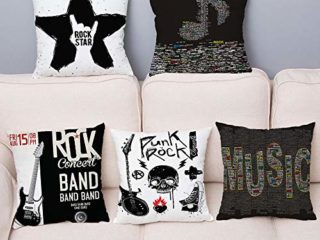 Funda de Almohada Juego de 5 Piezas Funda de Almohada con Estampado de música Rock Funda de cojín 45 * 45 cm Funda de Almohada Cuadrada con Abrazo Decoración del hogar Funda de Almohada