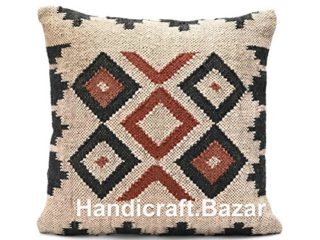 Funda de cojín de lana geométrica de yute de Handicraft Bazarr Kilim, funda de almohada rústica hecha a mano étnica funda de cojín bohemia de Amazon (c)