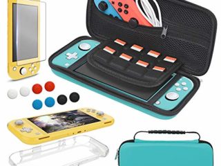 Funda de transporte de TPU y protector de pantalla para Nintendo Switch Lite, kit de accesorios 3 en 1, bolsa de viaje portátil con 8 ranuras para tarjetas de juego para Switch Lite 2019