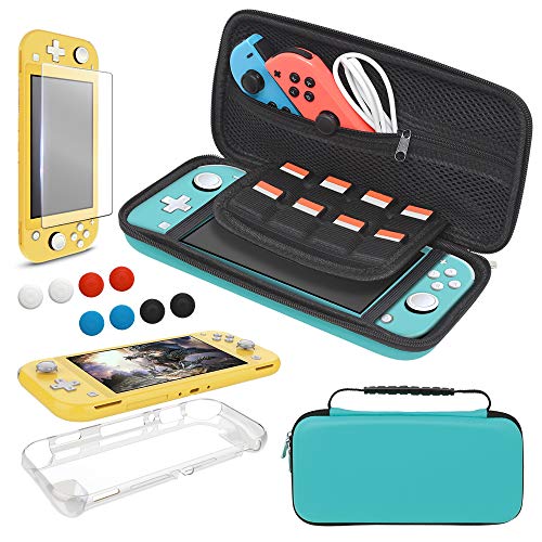 Funda de transporte de TPU y protector de pantalla para Nintendo Switch Lite, kit de accesorios 3 en 1, bolsa de viaje portátil con 8 ranuras para tarjetas de juego para Switch Lite 2019