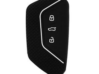Funda para llave de coche compatible con Golf 8 Seat Leon MK 4/Tarraco/Ateca Skoda Octavia negro con rayas blancas silicona 3 botones Accesorios para coche
