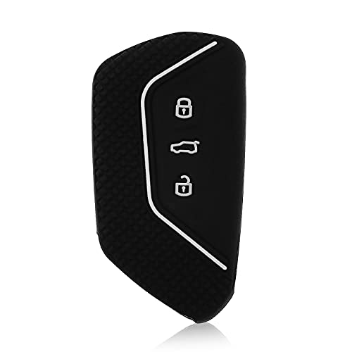 Funda para llave de coche compatible con Golf 8 Seat Leon MK 4/Tarraco/Ateca Skoda Octavia negro con rayas blancas silicona 3 botones Accesorios para coche