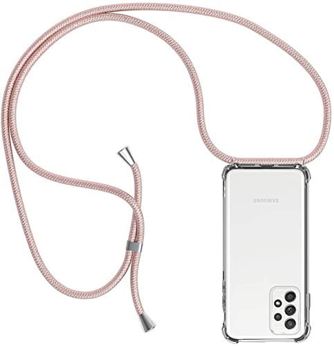 Funda para Samsung Galaxy A52 / Samsung Galaxy A52S 5G con Cuerda, Carcasa Transparente TPU Suave Silicona Case con Correa Colgante Ajustable Collar Correa de Cuello Cadena Cordón Case, Oro Rosa