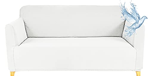 Funda Sofa 2 Plazas Impermeable Fundas para Sofa Elasticas con Brazos, Funda de Sofa Ajustables Antideslizante Protector Fundas Sofa, Blanco