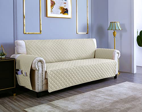 Funda Sofa 4 Plazas 220cm Universal Impermeable con Bolsillo, Protector para Sofás, Color Helado Blanco