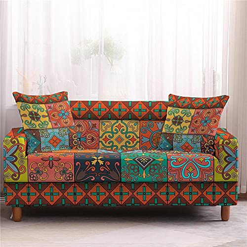 Funda Sofa Rinconera Funda De Sofá Antideslizante Antideslizante Resistente A Las Arrugas con Estampado Floral A Cuadros Marrón Retro Azteca para Perros, Perros, Mascotas, Protección contra Arañ
