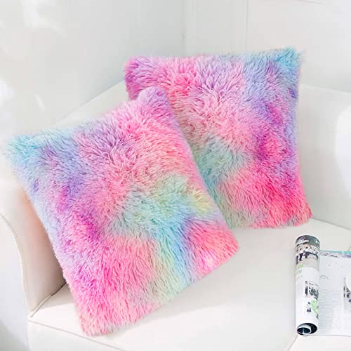 Fundas para Cojines 40x40, Fundas de Cojín Súper Suave, Funda de Almohada Esponjosa, Cojin Pelo Decorativas, Funda Cojin Arcoiris, Funda Cojin Esponjosa para Sofá Sala de Estar