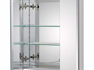 Fundin Armario de aluminio con espejo para empotrar o montaje en superficie, con puerta de espejo de doble cara, 50 x 61 cm, con estantes ajustables de cristal templado