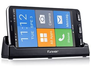 Funker E500I Easy - Telefono Móvil Smartphone 4G con Whatsapp para Personas Mayores, Botón SOS,Base de Carga, Iconos XXL, Pantalla de 5.5” Pulgadas HD, 16 GB de Memoria Ampliable, Android 10 (Negro)