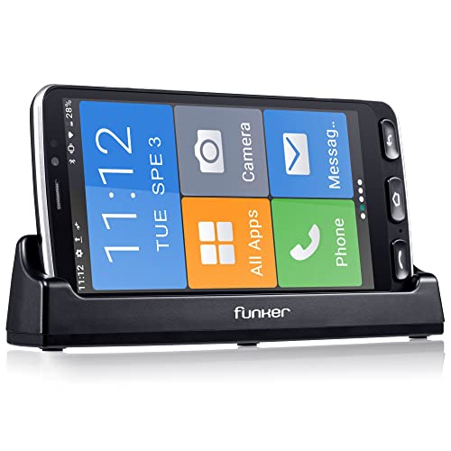 Funker E500I Easy - Telefono Móvil Smartphone 4G con Whatsapp para Personas Mayores, Botón SOS,Base de Carga, Iconos XXL, Pantalla de 5.5” Pulgadas HD, 16 GB de Memoria Ampliable, Android 10 (Negro)