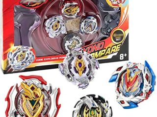 Funmo Burst Peonzas, 4 Pcs Conjuntos de Metal de Gyro 4D Peonzas Gyro Lucha Maestro Cadena Launcher con Estadio Infinity Nado Básico Duelos Conjuntos Regalo para Niños