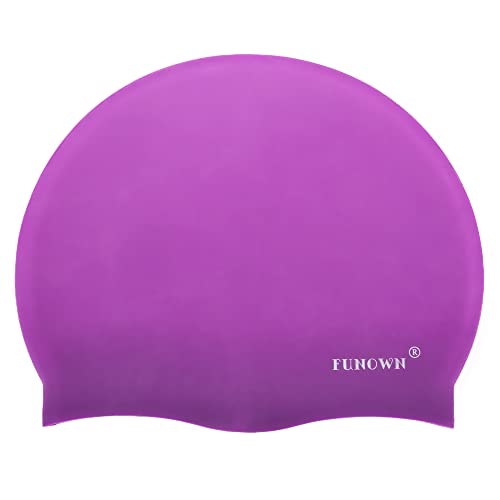 FUNOWN Gorro de natación Adultos ,Gorro de natación de silicona impermeable unisex,Gorro de natación para Pelo Largo,Silicona Gorro de Baño Adultos,Tacto Suave y Resistente(Púrpura)