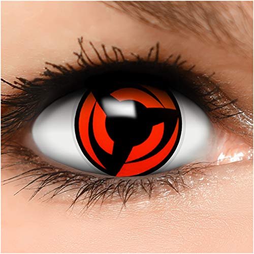 FUNZERA®[Sharingan] Lentillas de Colores Hatake Kakashi + recipiente para lentes de contacto, sin dioptrías pack de 2 unidades - cómodas y perfectas para Halloween, Cosplay sin corregir