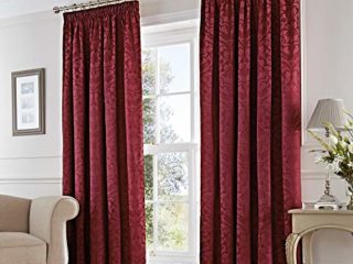 Fusion - Cortinas con Pliegues de Tela Jacquard y algodón, Modelo Eastbourne Damask, Granate, 46x54 (117 x 137 cm)