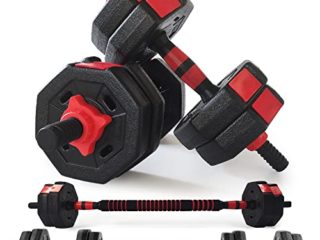 FUSIYU Mancuernas Ajustables con Pesas Barra, 2 En 1 De Dumbbell con Barras ConexióN, Baratas Equipo Fitness Desmontable, Pesas y Mancuernas 10KG