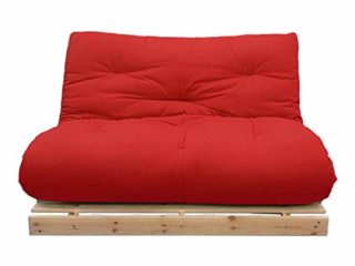 Futon On Line Sofá Cama Luna, Natural, Futon Rojo, 140x103x80 cm.