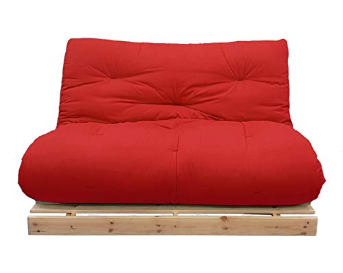 Futon On Line Sofá Cama Luna, Natural, Futon Rojo, 140x103x80 cm.