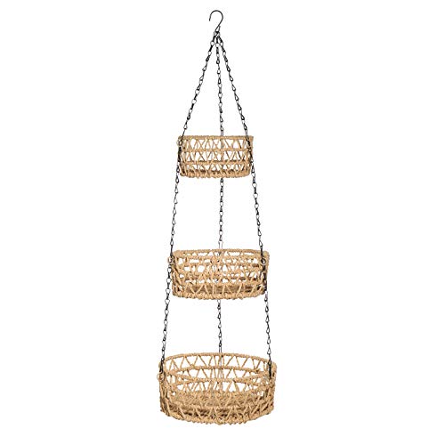 G.a HOMEFAVOR Frutero Colgante, 3 Pisos Cesta Colgante de Frutas Verduras para la Cocina, Soporte Colgante para Fruta, Natural