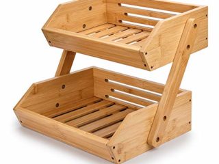 G.a HOMEFAVOR - Soporte de bambú para Cesta de Frutas de 2 Niveles, Canasta de Frutas Soporte de Almacenamiento de Pan y Verduras para encimera de Cocina
