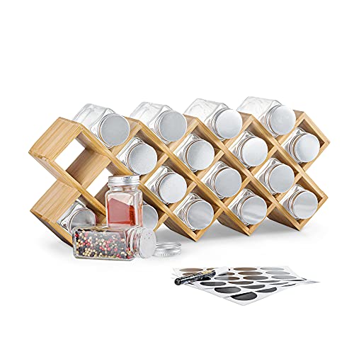 Gadgy Especieros para Cocina | Organizador Especias | Especiero Madera | Juego de 18 Piezas Botes Especias Incluye | Estante Especias | Estanteria Especias Cocina | Expositor Madera