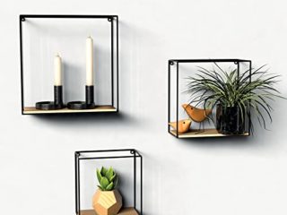 Gadgy Estantería Pared Madera | Juego De 3 Piezas | Baldas Pared | Estantes Flotantes | Estanterias Metalica Negra | Accesorios para Habitacion, Dormitorio O La Cocina