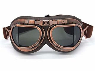 Gafas de Motocross, Steampunk Vintage Aviator Estilo Piloto Moto Cruiser Scooter Gafas Biker Racer Cruiser Touring Half Helmet Goggles (Copper, Smoke)