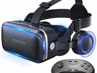 Gafas de realidad virtual 3D con auriculares para juegos de realidad virtual y películas en 3D de Honggu® Shinecon, paquete con mando a distancia