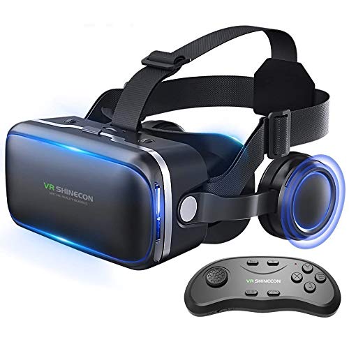 Gafas de realidad virtual 3D con auriculares para juegos de realidad virtual y películas en 3D de Honggu® Shinecon, paquete con mando a distancia