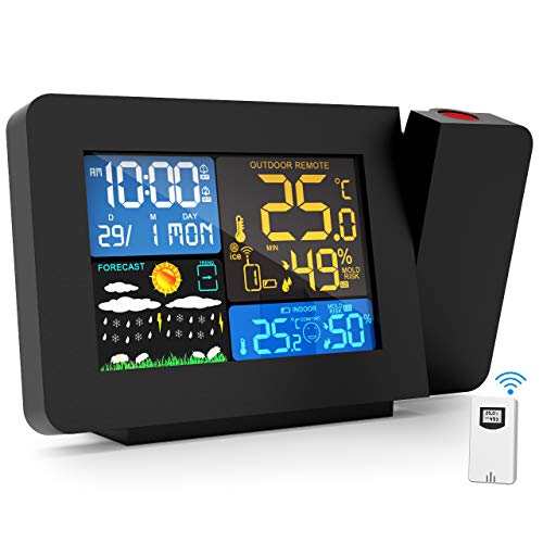 Gafild Estación Meteorológica, Termómetro Higrómetro con Pantalla a Color, Alarmas, Pronóstico del Tiempo, Alertas de Temperatura, Monitor de Humedad, Hora, Fecha, para Uso Interior y Exterior.