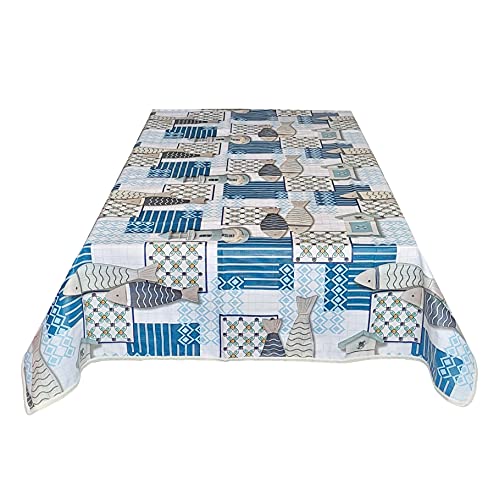 Galitex - Mantel Hule, Ribete Cosido, diseño Moderno, Impermeable. Uso Interior y Exterior, Fabricado en EU (Mediterraneo, 140 x 200 cm)