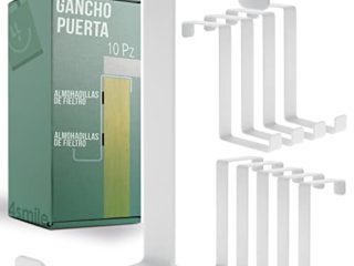 Gancho Puerta - [Juego de 10] - Perchero Puerta blanco [con almohadillas adhesivas como protección de la superficie] – Colgador Puerta baño Reversible