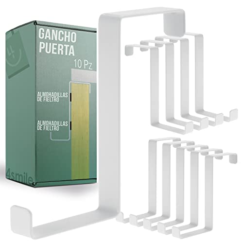 Gancho Puerta - [Juego de 10] - Perchero Puerta blanco [con almohadillas adhesivas como protección de la superficie] – Colgador Puerta baño Reversible