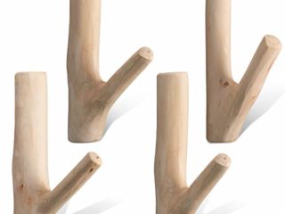 Ganchos de Pared de Rama Árbol de Madera Natural Vintage Real Set de Ganchos Hecho a Mano Montados en Pared Ganchos Adhesivos Decorativos Rústicos Succión Fuerte (Ancho 2-3 cm) (4)