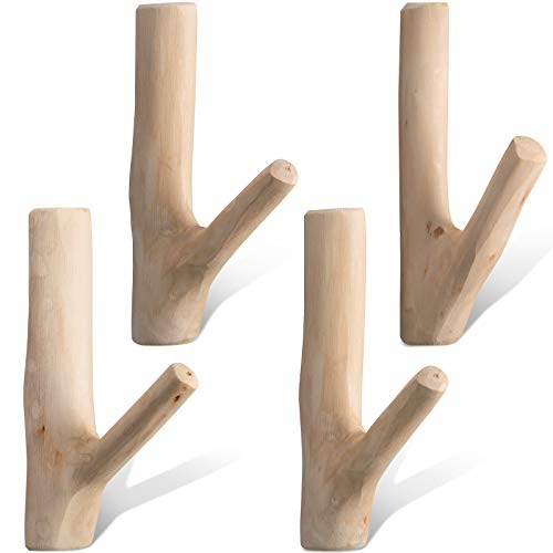 Ganchos de Pared de Rama Árbol de Madera Natural Vintage Real Set de Ganchos Hecho a Mano Montados en Pared Ganchos Adhesivos Decorativos Rústicos Succión Fuerte (Ancho 2-3 cm) (4)