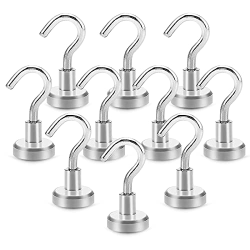 Ganchos magnéticos, 10PCS Imanes con Gancho Super fuerte, 16mm Imán de Neodimio Gancho Magnético, Ganchos Imanes Potente para Cocina, Dormitorio, Baño, Garaje, Taquillas, Imán para Nevera (Plata)