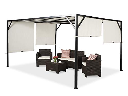 Garden Point Pérgola de Terraza Santorini | 300 x 400 cm jardín para Cubrir Muebles de jardín y Jacuzzi | Montaje fácil | Crema
