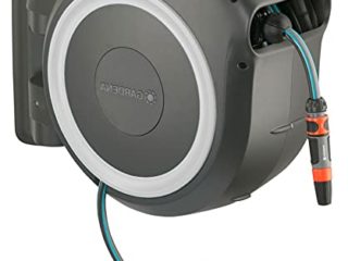 Gardena Carrete de manguera de pared RollUp XL (blanco) 35 m: riego flexible para grandes jardines, carrete giratorio, incluye manguera Gardena de 35 m y auxiliar de montaje (18632-20)