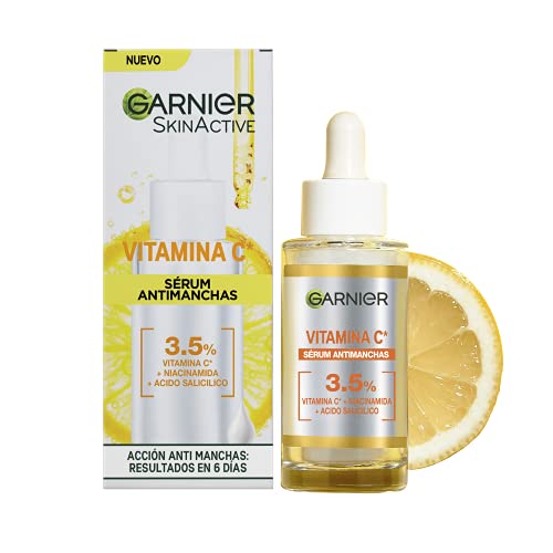 Garnier Sérum Antimanchas con 3,5% Vitamina C, Niacinamida y Ácido Salicílico. En 6 días reduce las manchas. Eficacia aprobada por laboratorios. Vegano, aprobado por Cruelty Free International