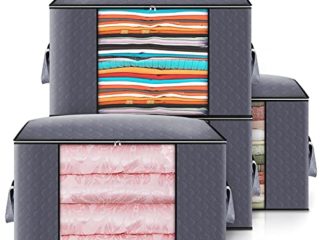 GARPROVM 4pcs Bolsa de Almacenamiento de Ropa de Grande Capacidad, Caja Almacenaje Ropa con Asa Reforzada y Cremallera Robusta para Edredones, Mantas, Bolsas de Transpirable (Gris, 60x43x35cm)