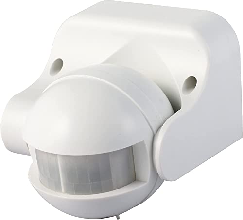 Garza - Detector de movimiento por infrarrojos orientable para interior y exterior, Protección IP44, Tiempo y luminosidad regulables, Ángulo detección 180º, Blanco