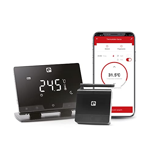 Garza Smart - Termostato Inalámbrico Wifi Inteligente para caldera y calefacción, programable, pantalla táctil, Wifi 2.4GHz, control remoto por app y por voz Alexa/Google, Color Negro, Talla Única