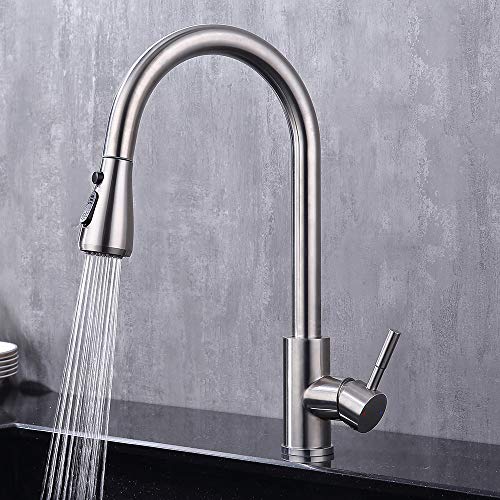 GAVAER Grifo de Cocina, 360° Grifo Cocina con Ducha Extraible, Pulverizador de doble función, Frío y Calor Disponibles, Acero Inoxidable grifos de fregadero sin plom