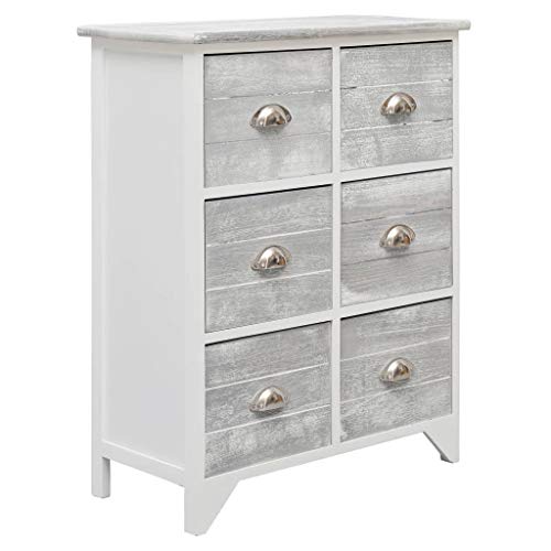 Gawany Armario Auxiliar 6 Cajones Armario de Almacenamiento Muebles Auxiliares para Dormitorio Habitación Oficina Madera de Paulownia Gris 60x30x75 cm