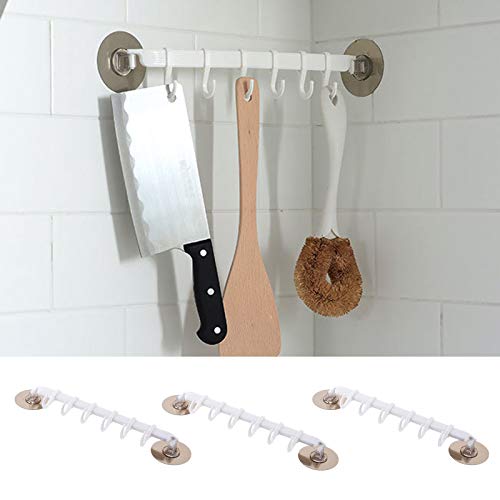 GCBTECH Colgadores pared Adhesivos con 6 Movible Ganchos - 3 piezas Barra el plastico Autoadhesivo Organizador para colgador utensilios cocina Toallas en Baño, 30cm Blanco