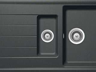 Gedotec Fregadero de cocina con escurridor – AS01B | Fregadero de cuarzo negro metálico | 1000 mm x 500 mm | Fabricado en Alemania | 1 pieza – Lavabo con material de fijación y desagüe