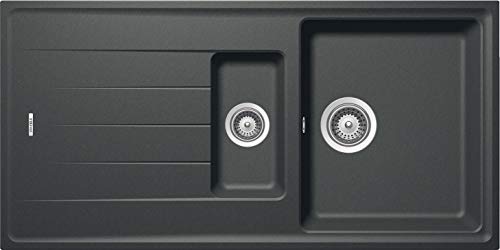 Gedotec Fregadero de cocina con escurridor – AS01B | Fregadero de cuarzo negro metálico | 1000 mm x 500 mm | Fabricado en Alemania | 1 pieza – Lavabo con material de fijación y desagüe