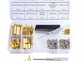 GeeekPi 220PCS M2.5 Separadores de latón Separadores Columna hexagonal Tornillo macho-hembra Tuerca surtido con estuche de almacenamiento para Raspberry Pi, con destornillador de acrílico