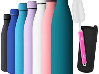 GeeRic Botella Termica 1000 ml,Botella Termo Acero Inoxidable Mantener 12H Caliente/24 Frío,Botella de Agua+Cepillo+Bolsa portátil para Taza Termo para Acampar,Escuela,Deportes,Gimnasio Azul Oscuro